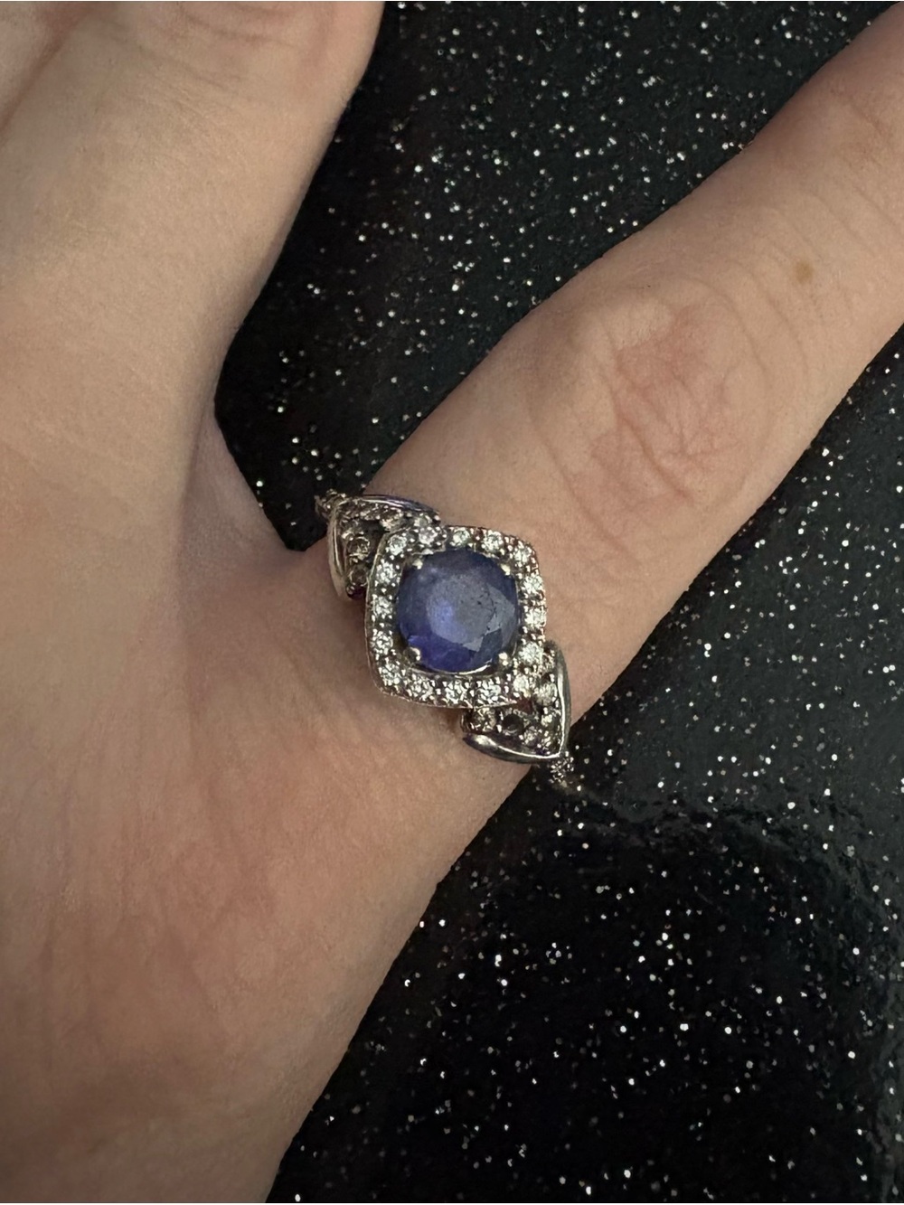 Le Vian 14KT White Gold Diamond Halo Ring with Tanzanite Center- Women's Jewelry
